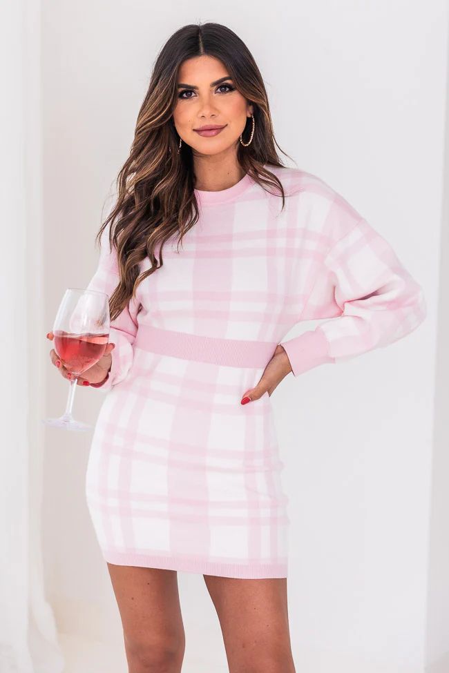 Now Or Never Pink Plaid Sweater Dress | The Pink Lily Boutique