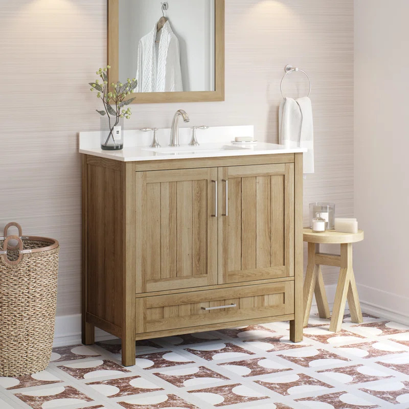 Kansas 36'' Free Standing Single Bathroom Vanity with Marble Top | Wayfair North America