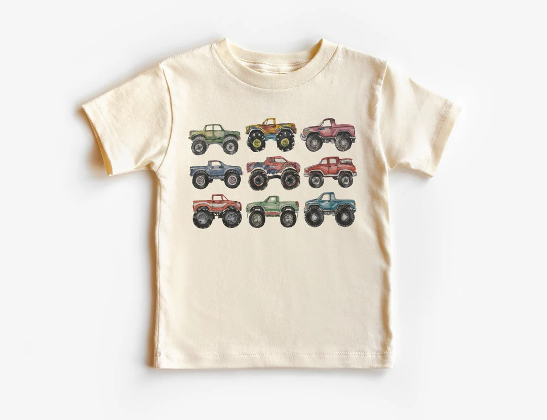 Retro Monster Trucks in A Row Toddler Shirt - Big Trucks Kids Outfit - Giant Vehicles Tee - Boy T... | Etsy (US)