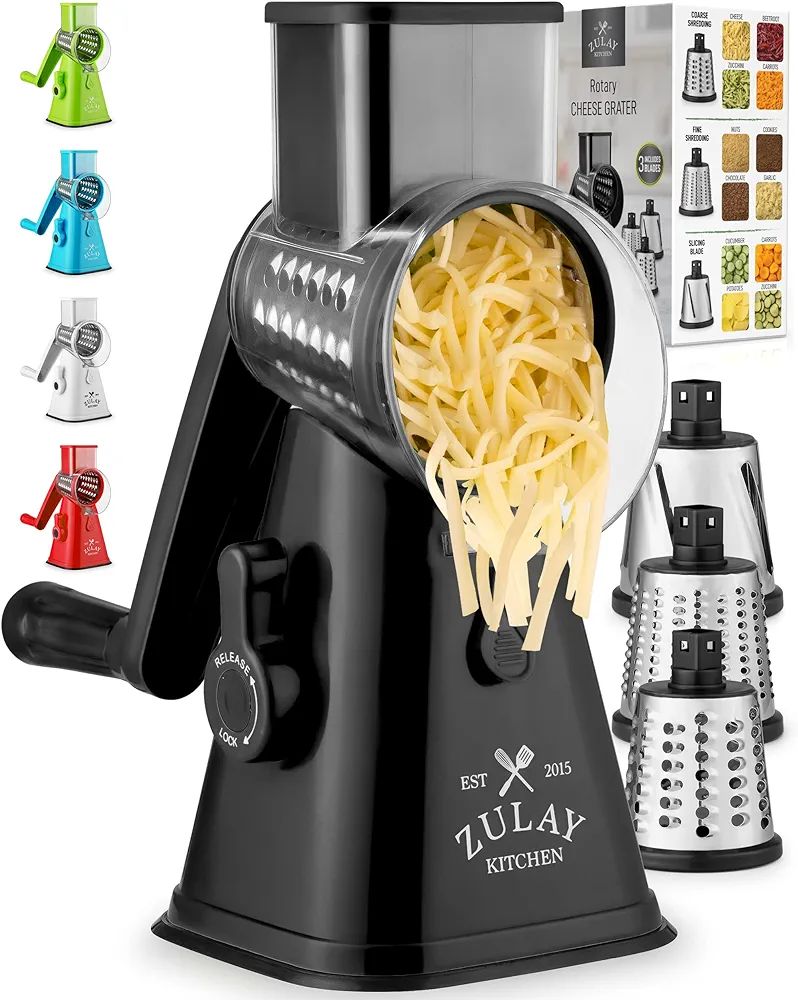 Rotary Cheese Grater with Upgraded, Reinforced Suction - Round Cheese Shredder Grater with 3 Repl... | Amazon (US)