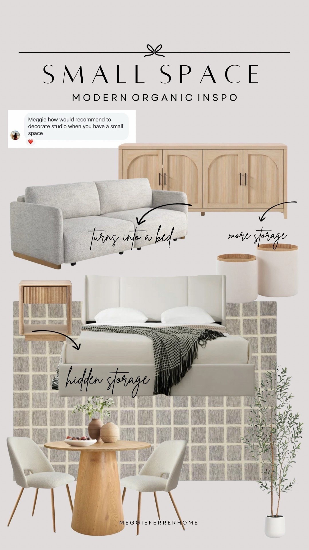 Designing a small studio doesn’t mean you have to sacrifice style OR function.
Here’s a cozy, modern organic look that fits it all , a comfy bed, a dining nook, a sofa that doubles up as a bed to relax, and smart storage , all without feeling cramped.
#LTKStyleTip

