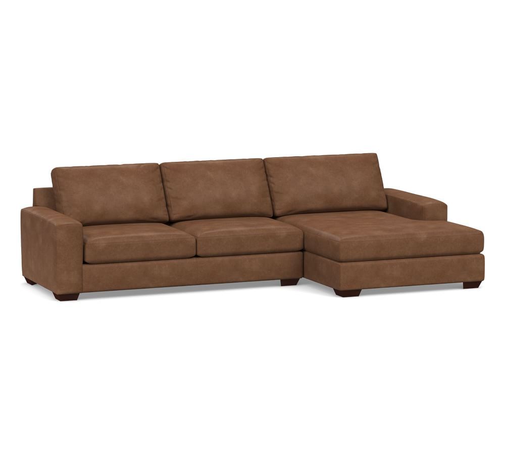 Big Sur Square Arm Leather Sofa Double Wide Chaise Sectional  | Pottery Barn (US)