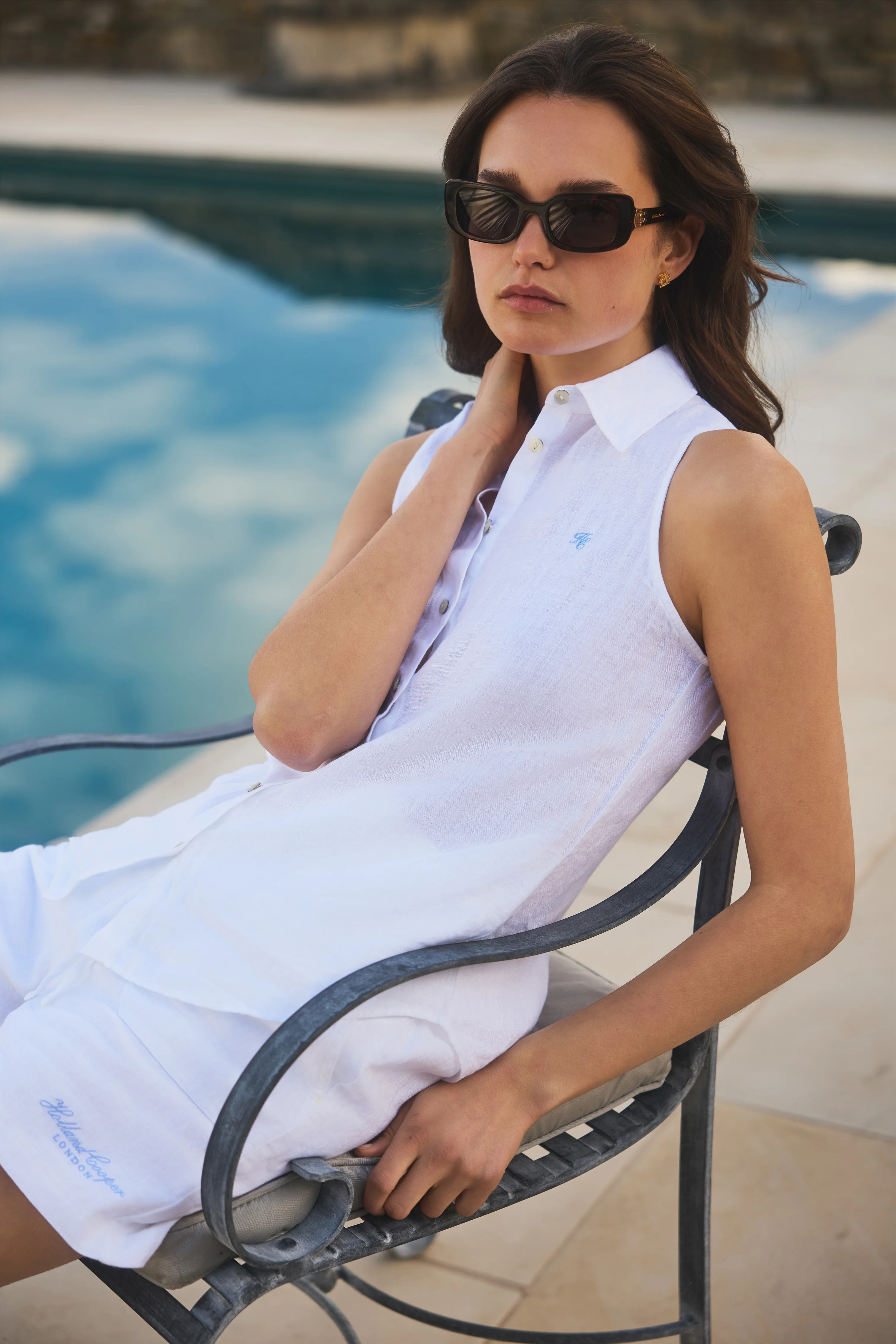 Sleeveless Amalfi Linen Shirt (White) | Holland Cooper