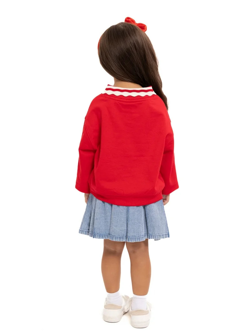 Wonder Nation Hello Kitty Baby and Toddler Girls Collared Graphic Sweatshirt with Long Sleeves, S... | Walmart (US)