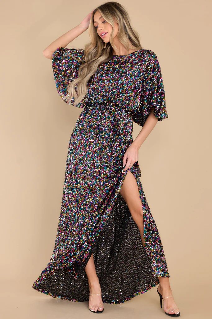 Magic In Her Eyes Black Sequin Maxi Dress | Red Dress 