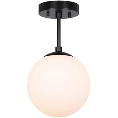 Mid Century Modern Contemporary Semi Flush Mount Ceiling Light Fixture Matte Black Frosted Glass Sha | Amazon (US)