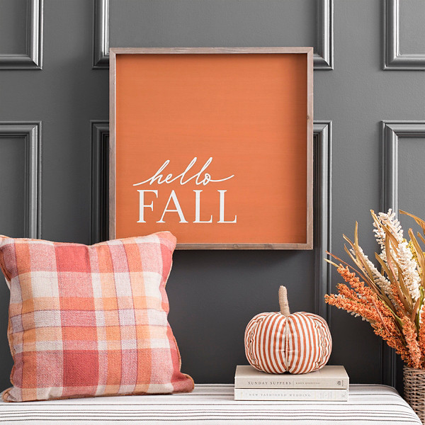 Burnt Orange Hello Fall Wood Plaque | Kirklands | Kirkland's Home