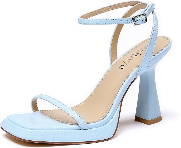 Reitoye Strappy Heels for Women Platform High Chunky Heels Square Open Toe Heeled Sandals Ankle S... | Amazon (US)