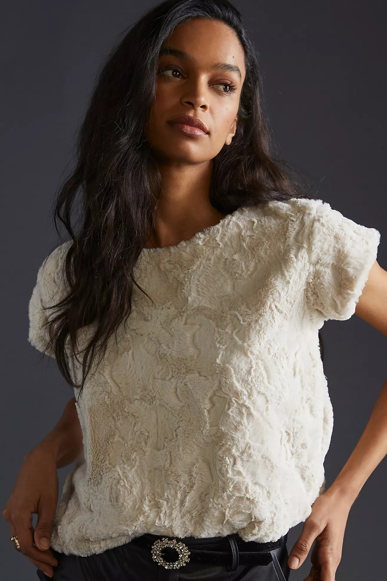 Maeve Faux Fur Tee | Anthropologie (US)