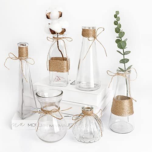 Nilos Small Vases for Centerpieces Set of 6, Glass Bud Vases in Bulk, Mini Clear Vase for Flower, Ru | Amazon (US)