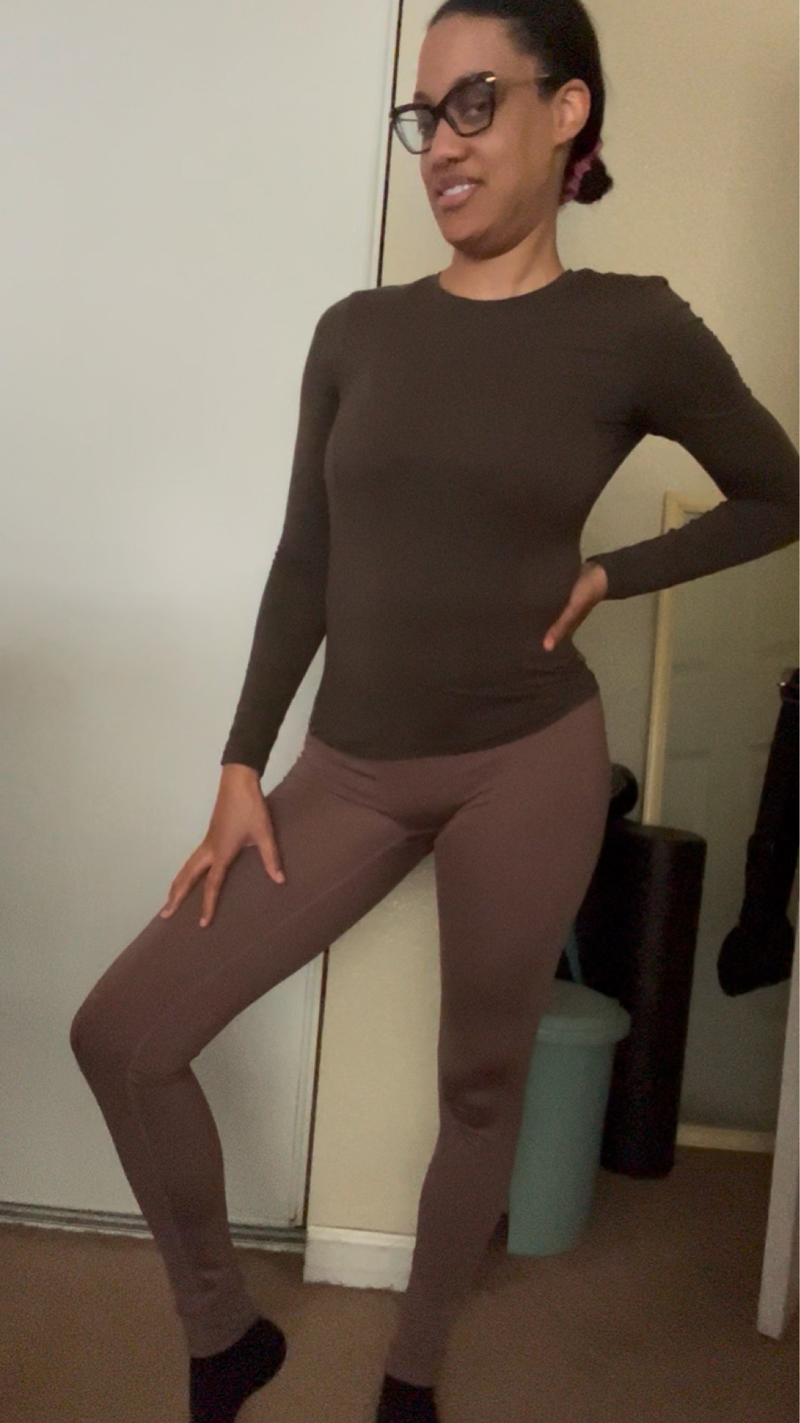 Love wearing my mellow soft long sleeve in deep taupe and the timeless high waisted leggings in cool brown. Near to wear as rest day or going walking.
@oneractive 

#LTKU #LTKActive #LTKFitness