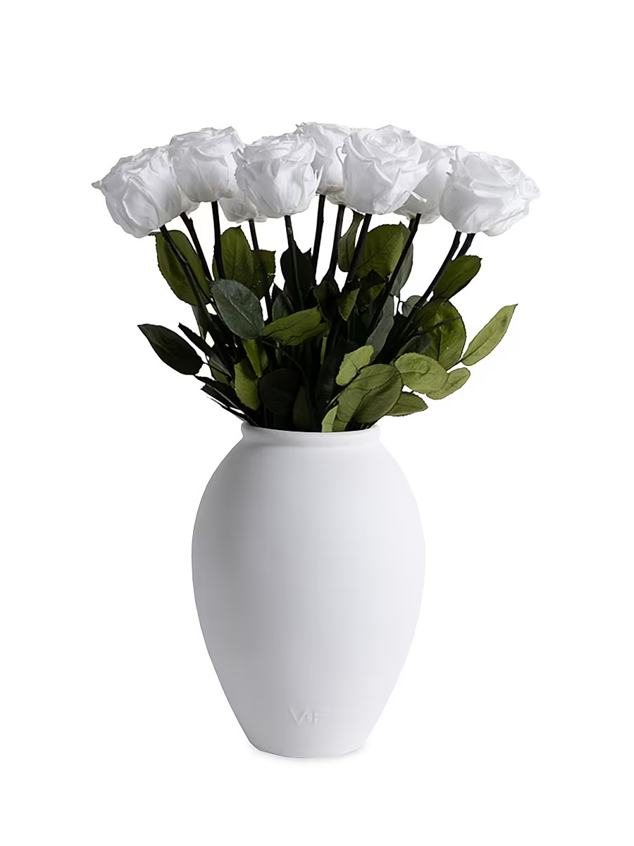 Valentine's Day Amphora Porcelain Vase With 12 Long-Stemmed Roses - Pure White | Saks Fifth Avenue