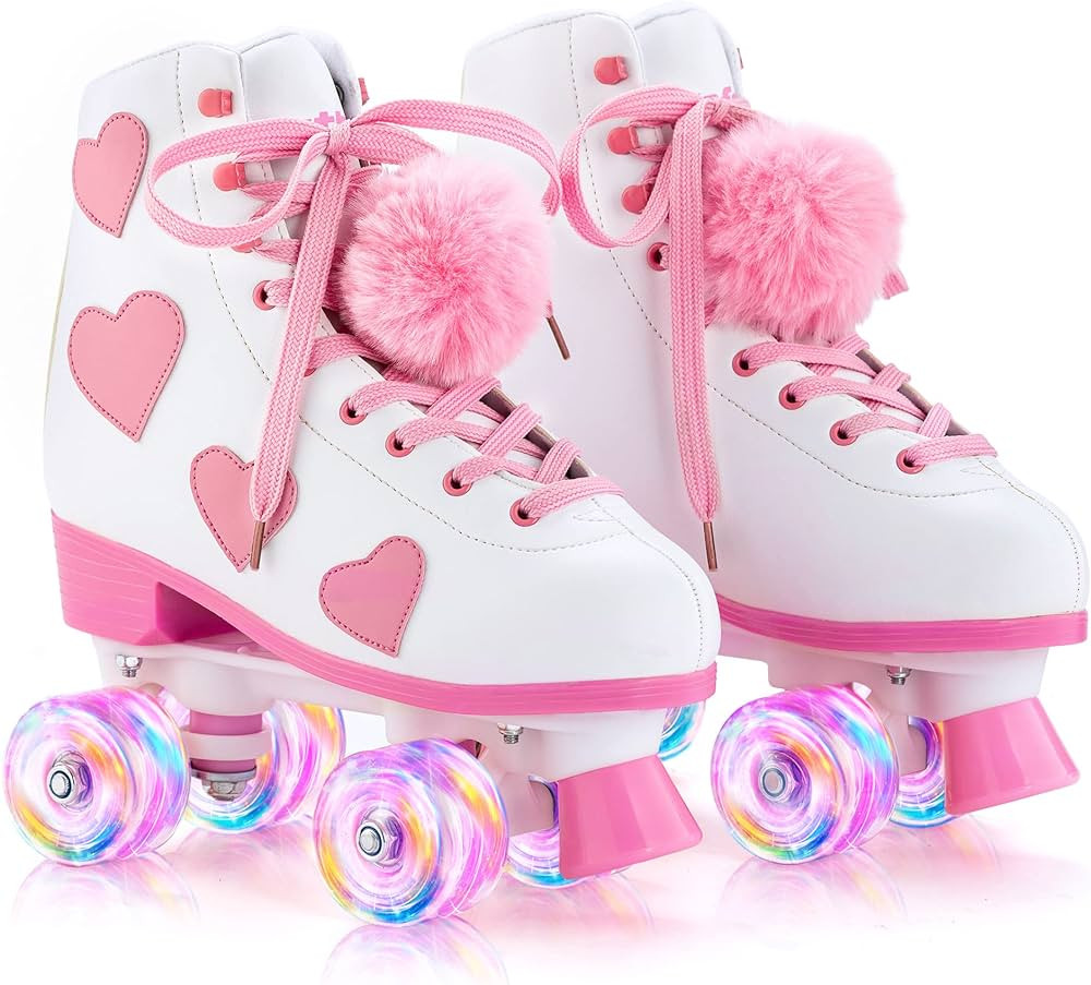 Ruthfot Women's and Girl's Classic Roller Skates with Light up Wheels and Love Heart Pattern, Hig... | Amazon (US)