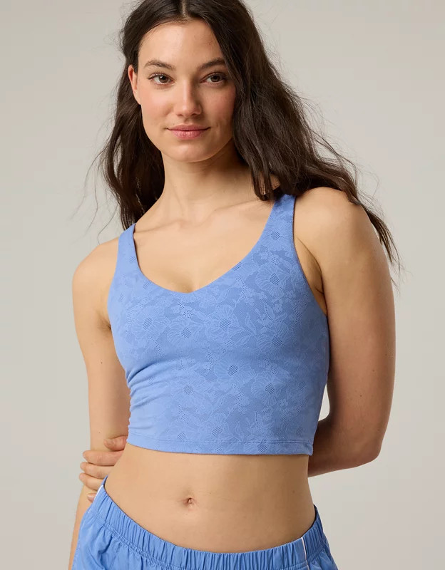 OFFLINE By Aerie Lace Low Key Longline Sports Bra | Aerie