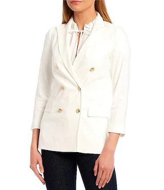 Riviera Notch Lapel 3/4 Sleeve Button Front Blazer | Dillards