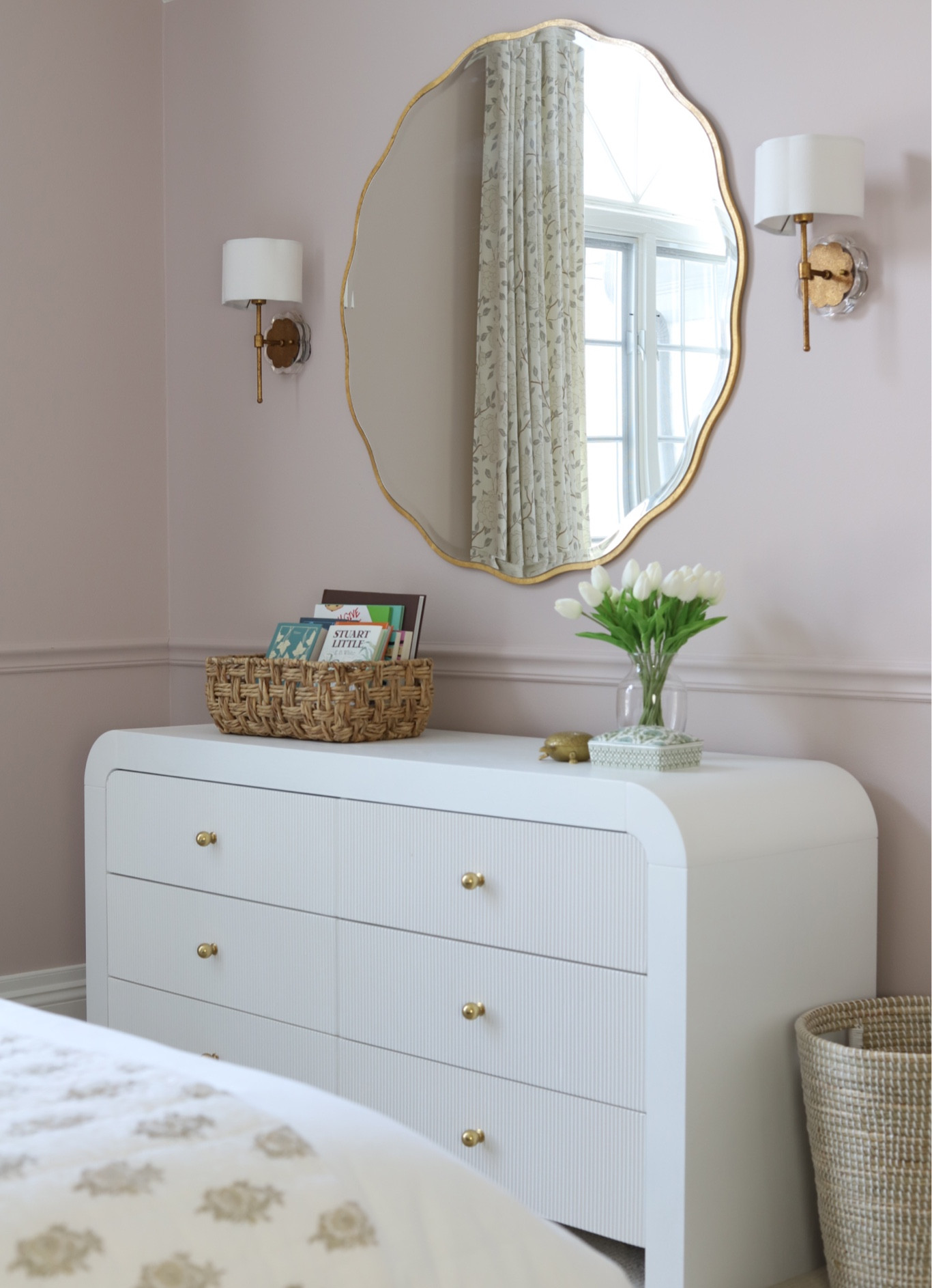 Pretty in pink little girls bedroom. Girls bedroom, pink bedroom, white dresser, sconces, oversized mirror. 

#LTKhome #LTKkids #LTKstyletip