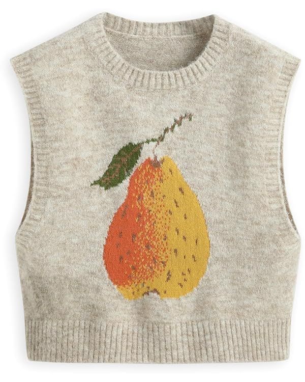 CIDER Knit Wool-Blend Round Neckline Pear Graphic Vest | Amazon (US)