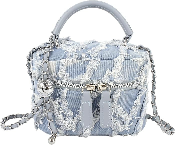 Hyuyikuwol Women Denim Mini Bucket Shoulder Crossbody Bag Drawstring Quilted Distressed Tassel Ba... | Amazon (US)