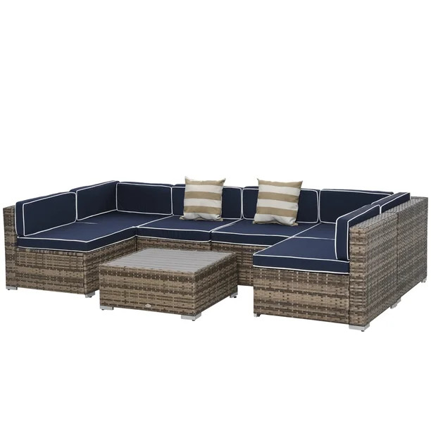 Outsunny 7-Piece Outdoor Wicker Patio Sofa Set, Modern Rattan Conversation Furniture Set with Cus... | Walmart (US)