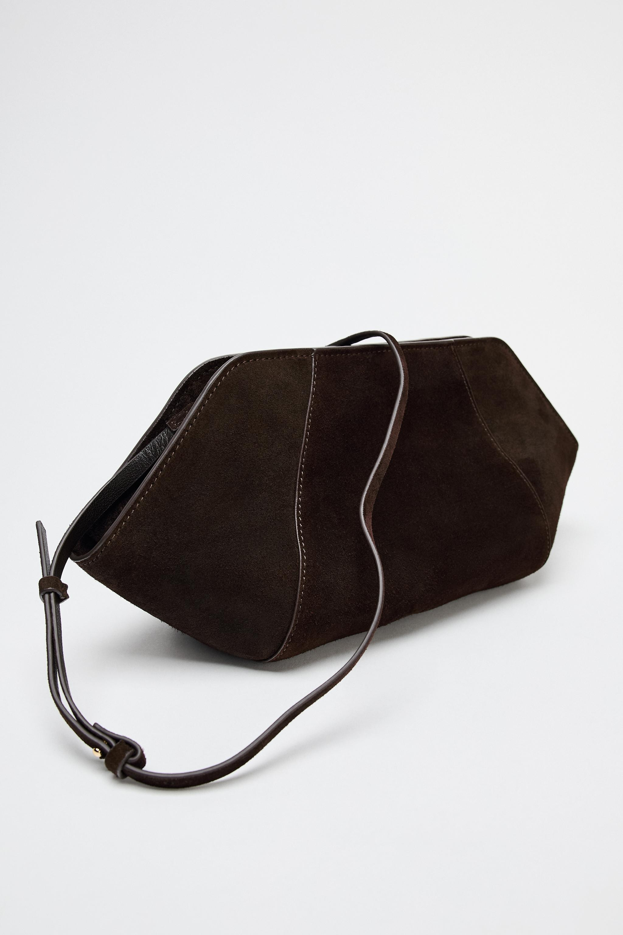 SPLIT LEATHER TOPSTITCHED CLUTCH | Zara US