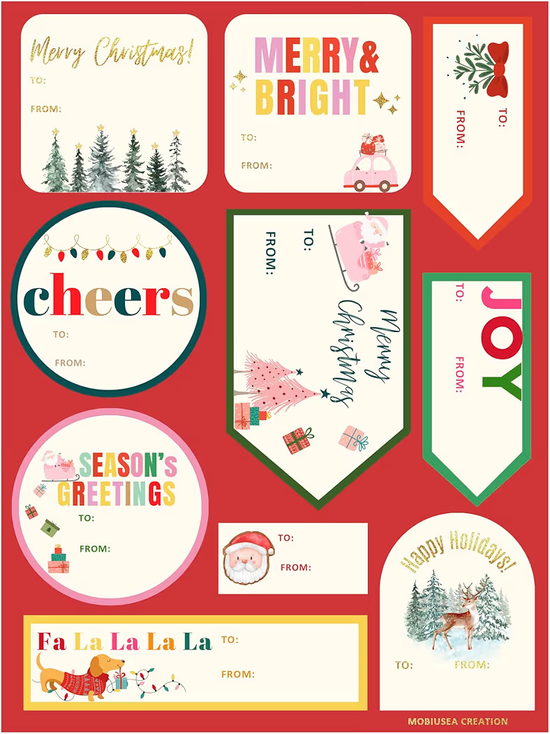 Mobiusea Creation Colorful Christmas Gift Labels Assortments Shape |100 pcs Modern Christmas Gift... | Amazon (US)