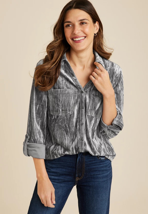 Winona Velvet Button Down Blouse | Maurices