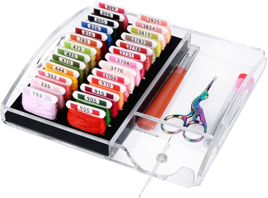 Acrylic Working Tray for Cross Stitch and Embroidery Supplies, Embroidery Floss Bobbins Organizer... | Amazon (US)