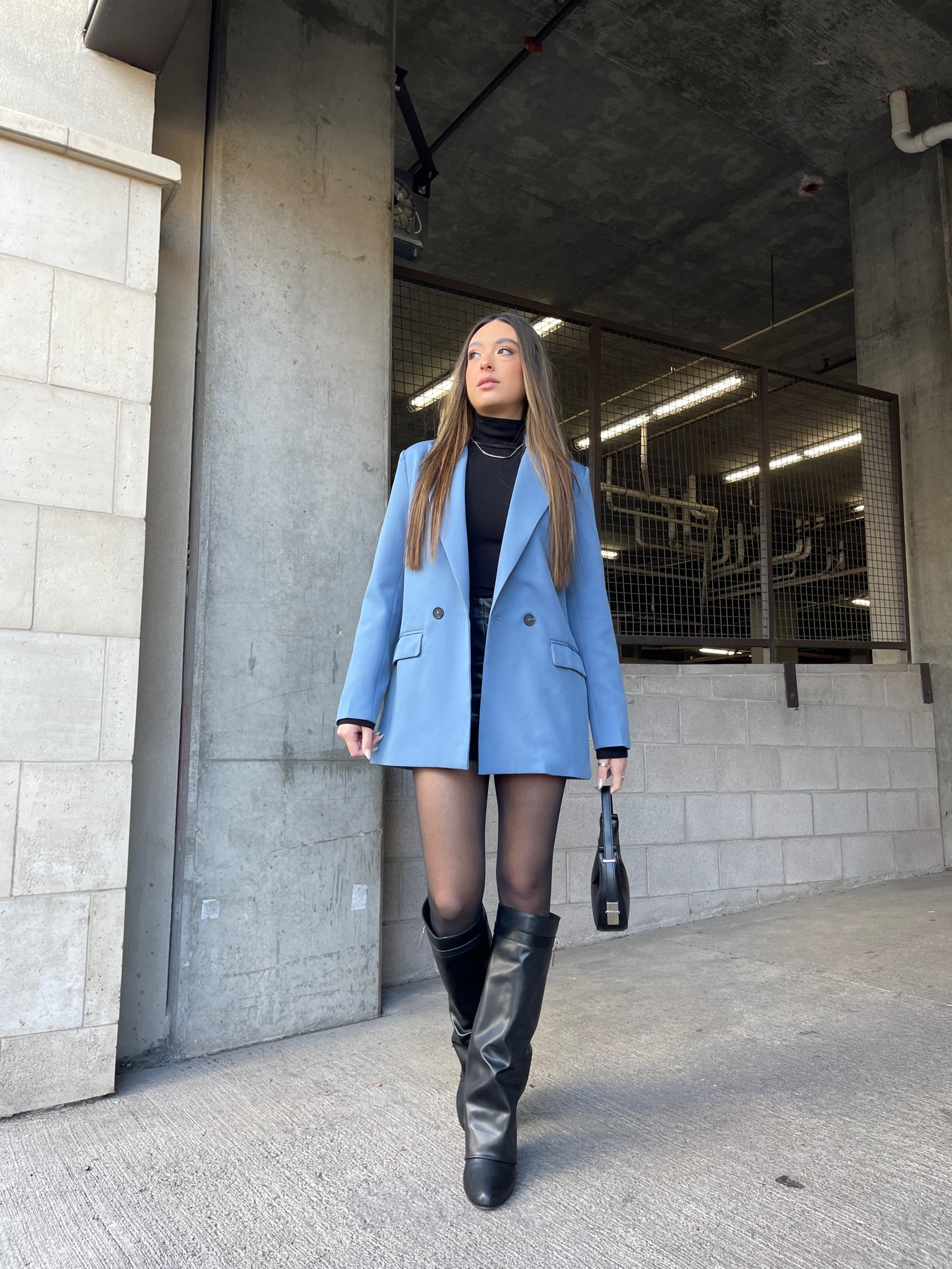 Chic street style | blue blazer outfit | knee high boots #boots #tights #blackboots #leathershorts #turtleneck

#LTKworkwear #LTKstyletip #LTKunder100