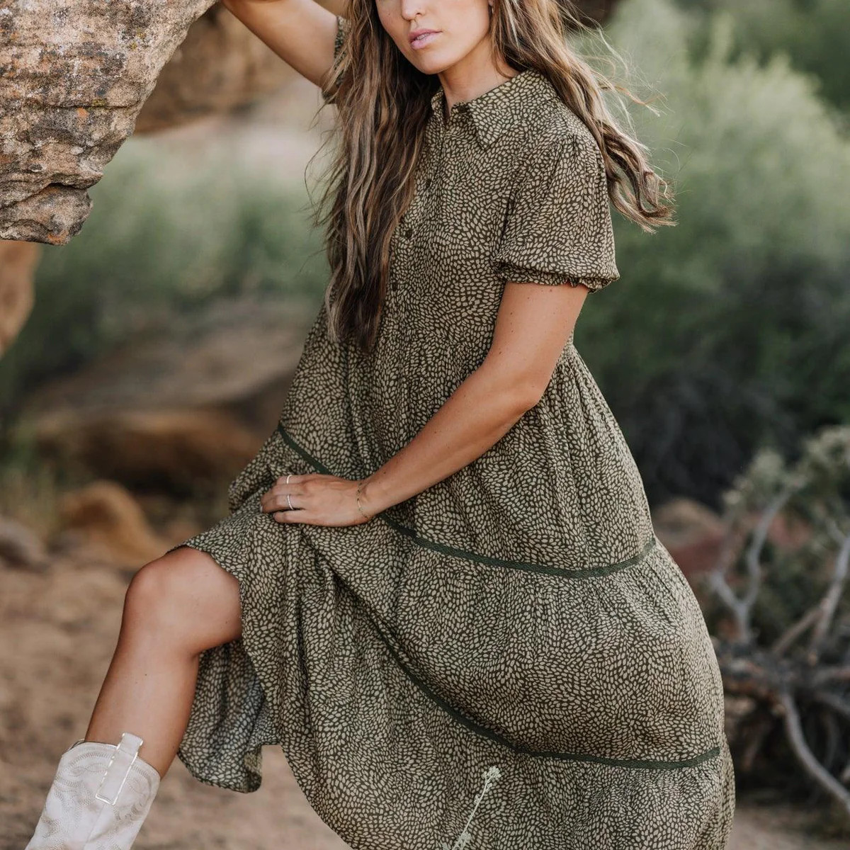 Modest Fall Dress in Olive Green | FEHRNVI
