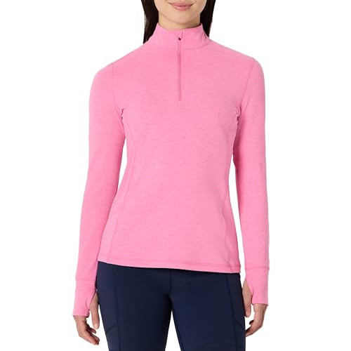 Amazon Essentials Women's Athletic Soft Performance Lightweight Quarter-Zip Long Sleeve Workout Top, Space Dye Pink, Large | Amazon (US)