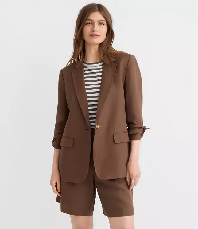 Oversized Linen Blend Modern Blazer | LOFT