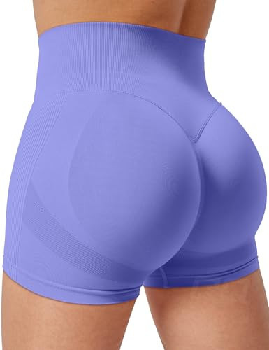 QOQ Women's Purple High Waisted 3.6" Scrunch Butt Lifting Booty Gym Yoga Shorts | Amazon (US)