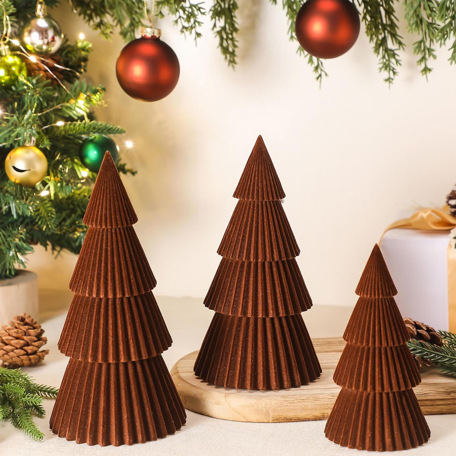 Funnymoom Set of 3 Christmas Velvet Trees, 8'' 10'' 12'', Brown | Amazon (US)