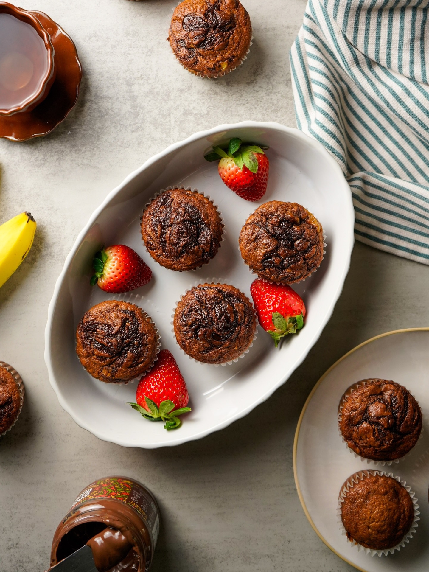 Baked with love, swirled with hazelnut deliciousness 🍌💛 #muffins #banana #hazelnutspread #fyp