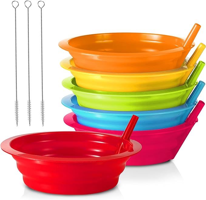 Kids Cereal Bowls with Straws - Set of 6 Plastic Bowl with Straw For kids BPA Free Dishwasher and... | Amazon (US)