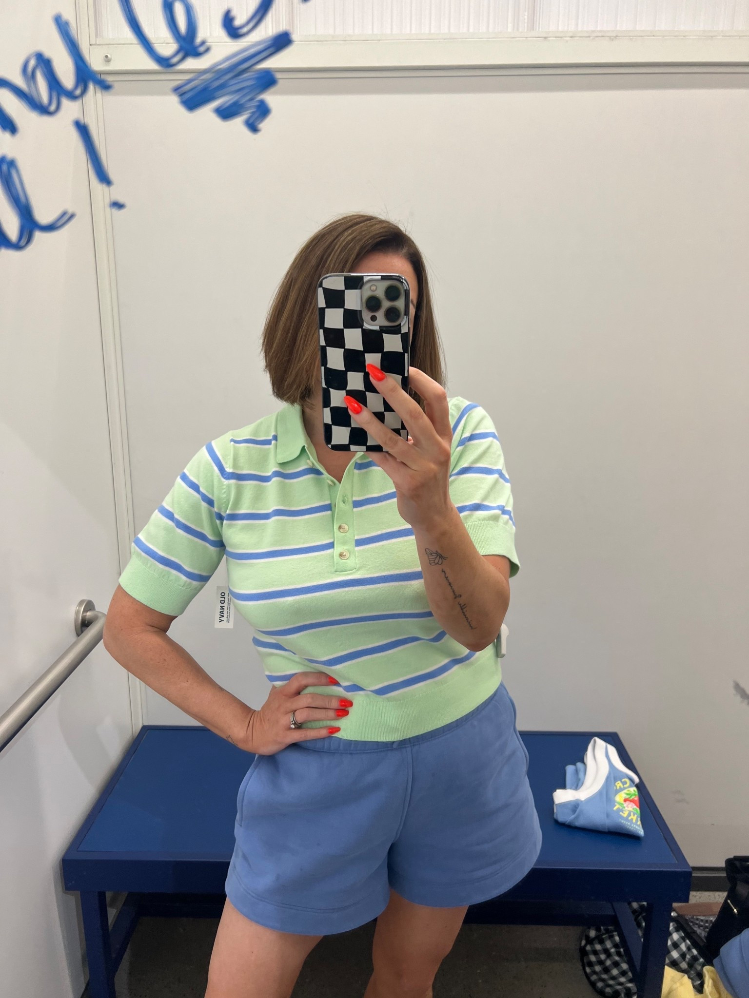 Medium short sleeve cropped polo from Old Navy and medium superloft shorts from lululemon. 

#LTKootd #LTKMidsize #LTKSpringSale