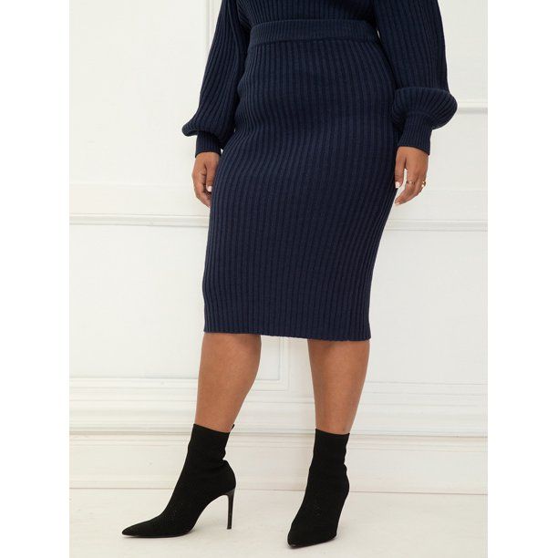 ELOQUII Elements Women's Plus Size Sweater Column Skirt - Walmart.com | Walmart (US)