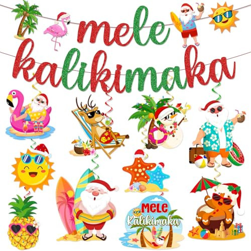 Hawaiian Christmas Decorations,Mele Kalikimaka Christmas Decorations Hanging Swirls Tropical Christ mas Ceiling Hanging Decor for Xmas Luau Supplies | Amazon (US)