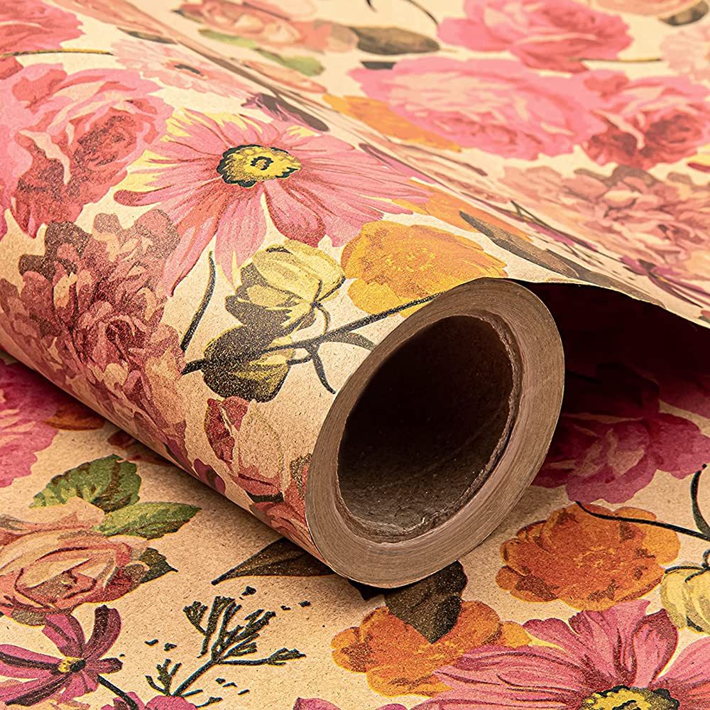 RUSPEPA Kraft Wrapping Paper Roll - Oil Painting Style Colorful Flowers and Plants Pattern - 30 I... | Amazon (US)