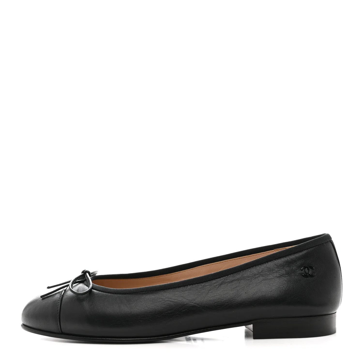 Lambskin Cap Toe CC Uniform Ballerina Flats 37 Black | FASHIONPHILE (US)