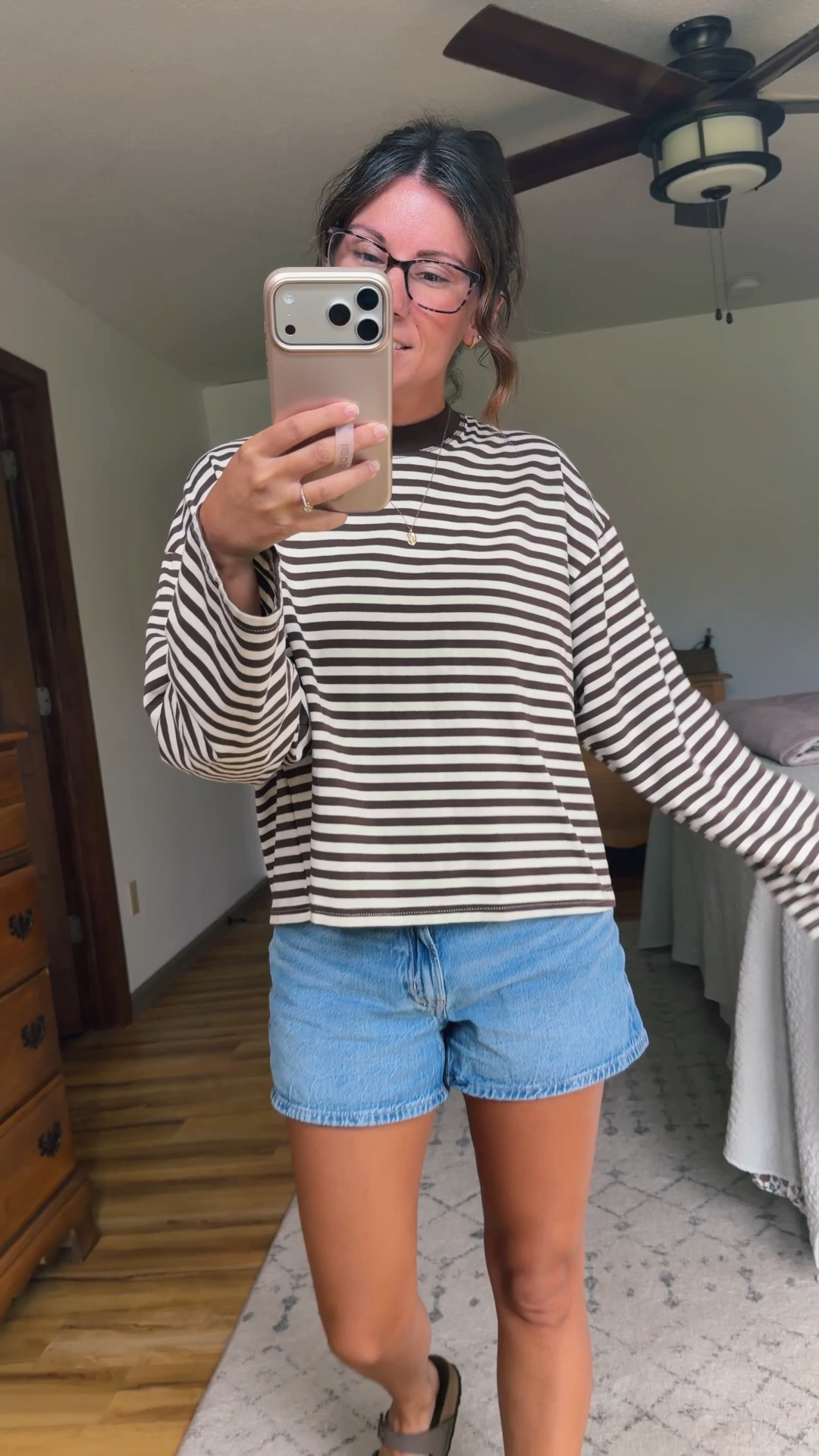small in my striped shirt and 00/24 in my denim shorts (dream blue wash!). My Birkenstocks are size 36

#LTKActive #LTKstorytime #LTKPetite