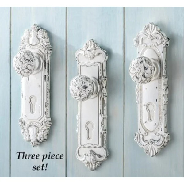 set of 3 shabby chic french country door knob hand painted antiqued white hanging hooks decor | Walmart (US)