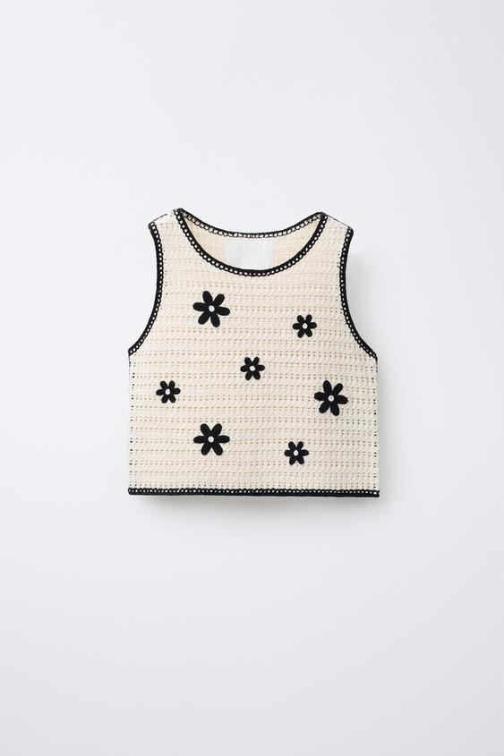 FLORAL CROCHET KNIT TOP | Zara US