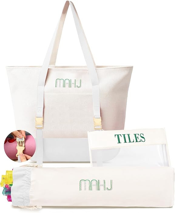 Empty Mahjong Tile Bags Set for American Tiles and Racks,Canvas Tote Bag with Mat Holder Accessor... | Amazon (US)