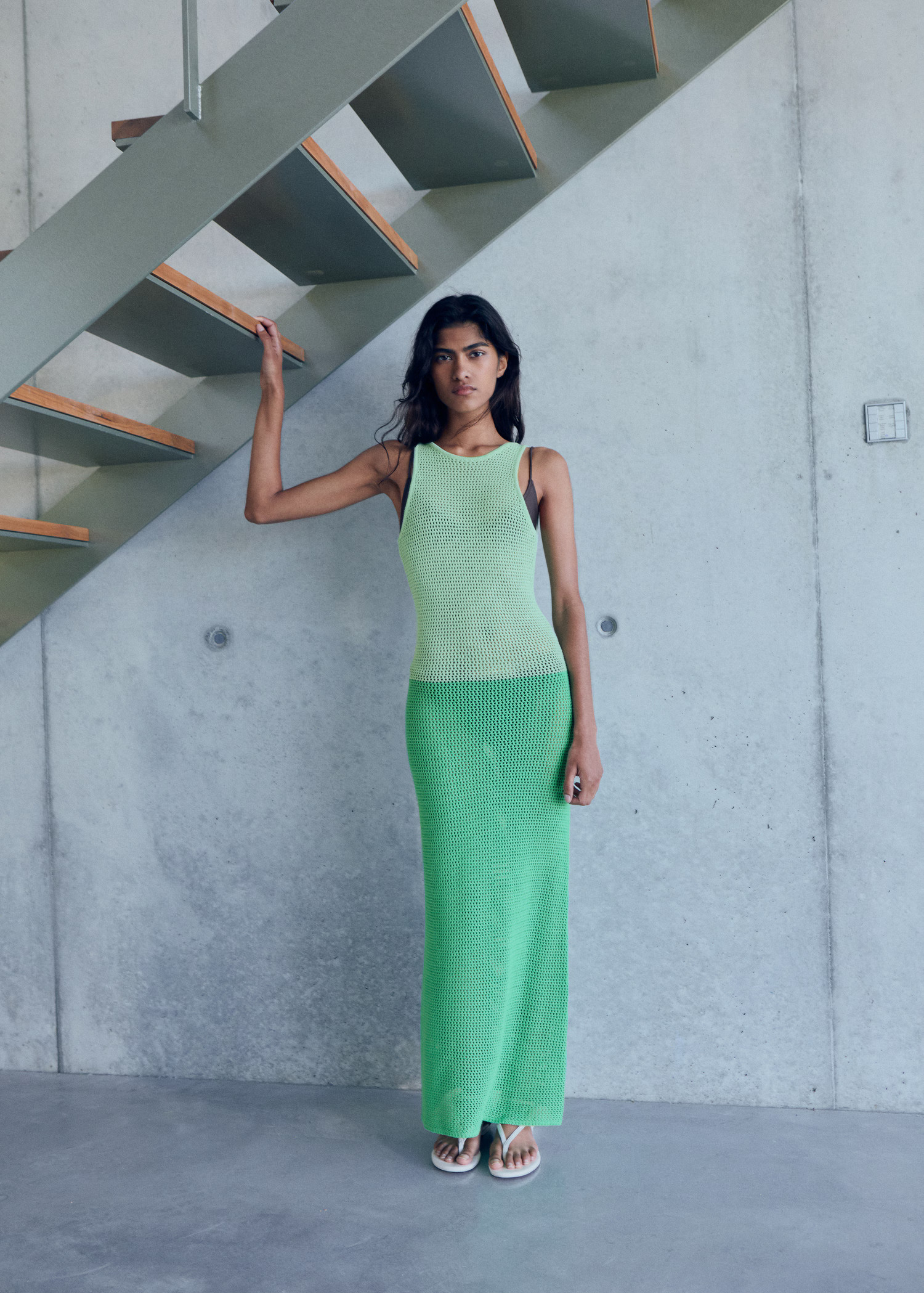 Long two-tone crochet dress - Women | MANGO United Kingdom | MANGO (UK)