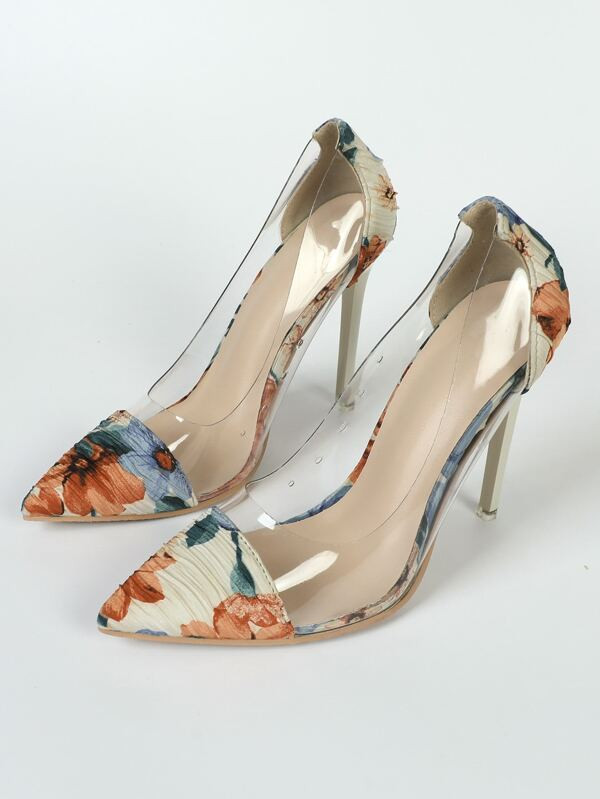 Floral Print Point Toe Stiletto Heeled Court Pumps | SHEIN