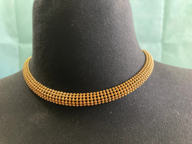 Vintage Modernist Ball Link Mesh Wide Gold Choker Collar Necklace Vintage - Etsy UK | Etsy (UK)