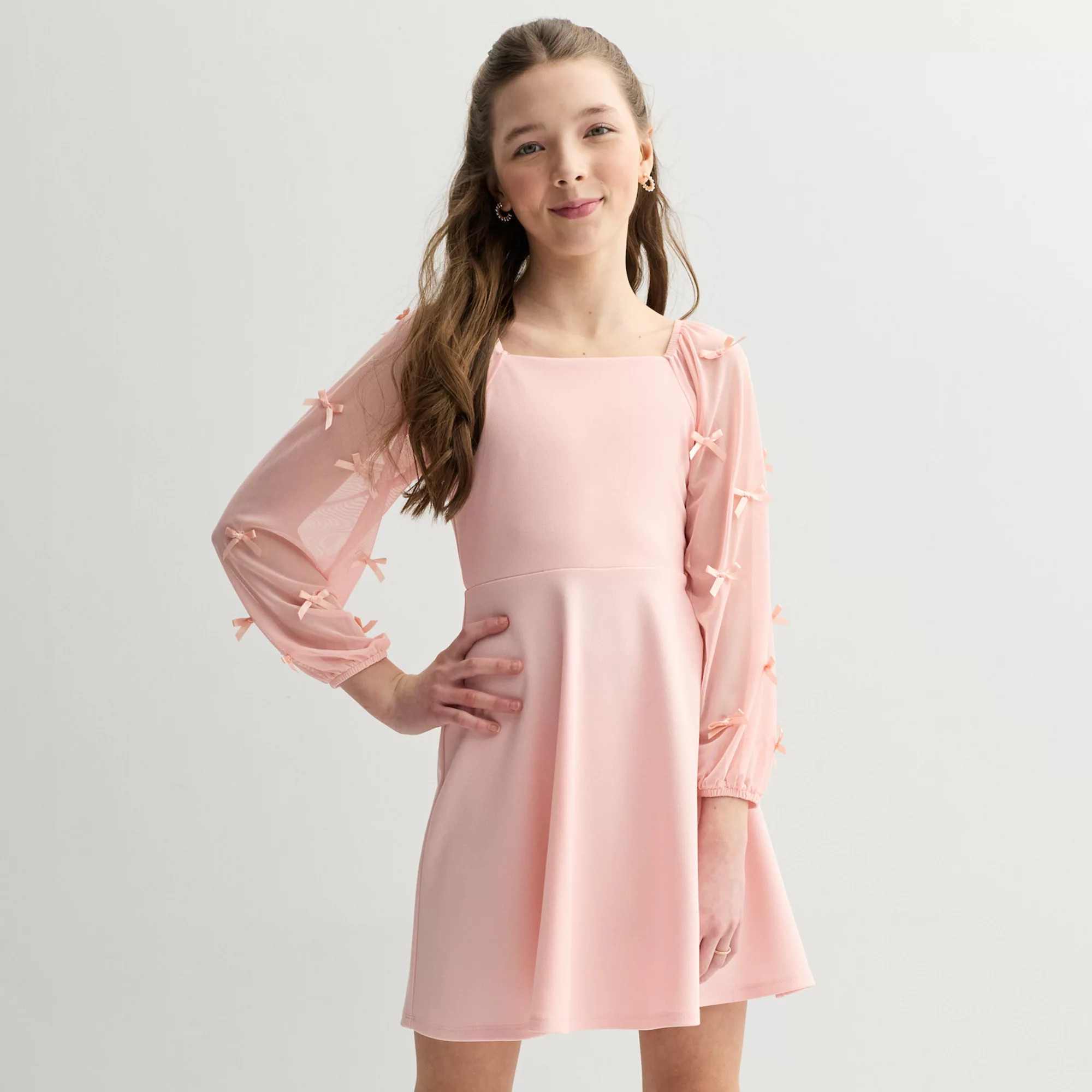 Girls 7-16 Speechless Sheer Bow Trimmed Sleeve Dress | Kohl's