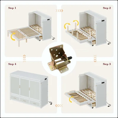 Queen Murphy Bed Cabinet with USB Charging and Drawers | Wayfair North America