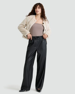 The F&F Edit Faux Leather Wide Leg Drawstring Joggers In Black | Tesco F&F